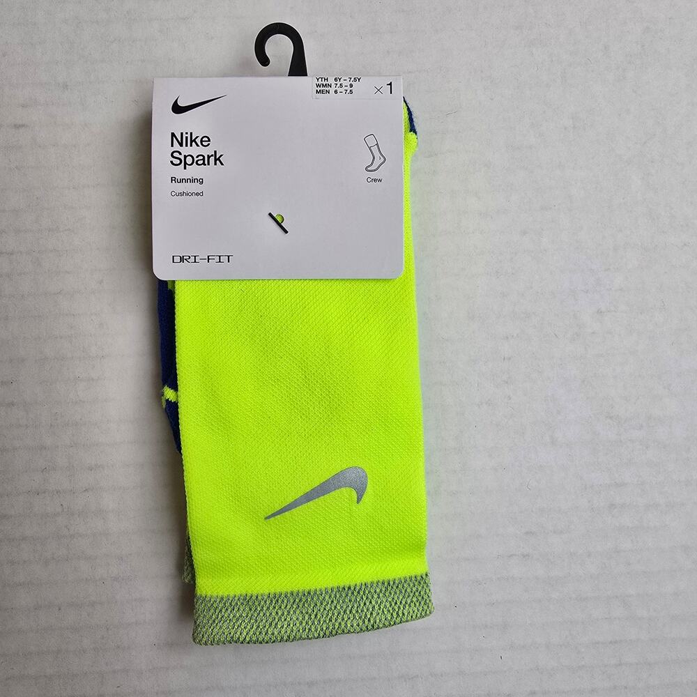 Nike Spark Running Crew Socks Size W7.5-9/M6-7.5 Volt Cushioned Dri-Fit